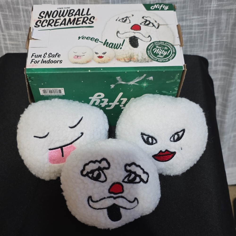 Nifty Snowball Screamers Indoor Safe Plush Stuffed Toy White Small 3 Pack